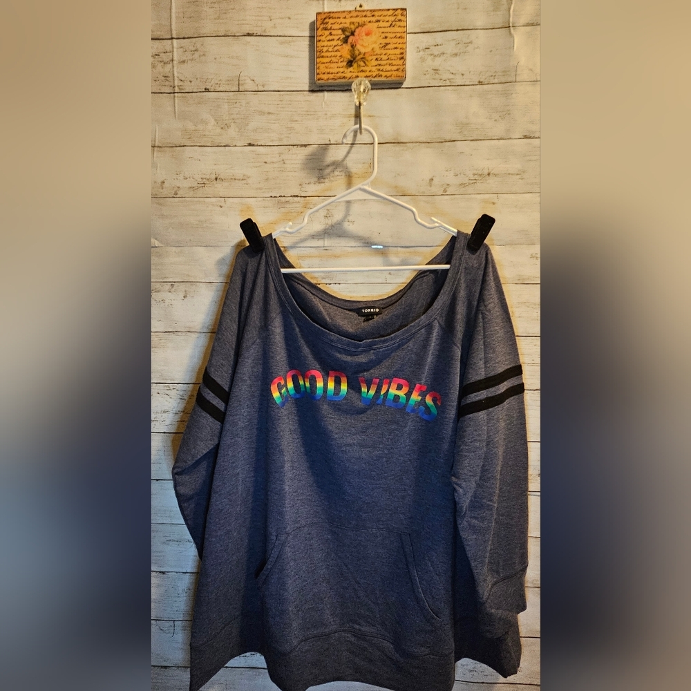 Torrid Good Vibes Sweater Pocketed Off the Shoulder 3X